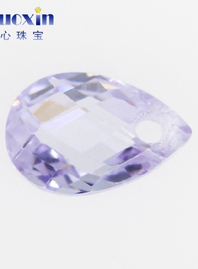 梨形双龟面变蓝色锆石戒面单孔裸石 水滴形打洞人造变兰色宝石DIY