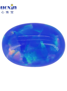 蓝色系蛋形平底素面人造彩色澳宝OPAL 椭圆形欧泊石宝石裸石FI02