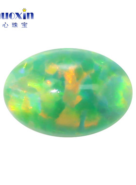 浅草绿色椭圆形仿欧泊石 蛋形平底素面人造澳宝裸石OPAL宝石#58A