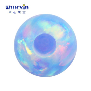 圆珠半孔粉蓝色粉彩欧泊石欧珀裸石 球形打孔珠子合成澳宝OP26