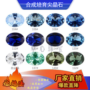 蛋形多色尖晶组合 合成尖晶石蓝色绿色椭圆形尖底裸石可蜡镶宝石