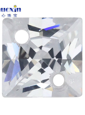 对角双孔白色锆石CZ宝石正方直角裸石 公主方透明色打孔吊坠耳钉