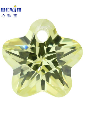 橄榄黄色单孔五角梅花形尖底裸石 打孔橄榄黄锆CZ宝石耳环吊坠钻
