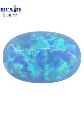 蓝炫彩蛋形平底素面人造澳宝OPAL 椭圆形欧泊石蓝色系裸石#T-1