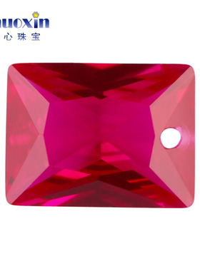短边中间单孔长方直角车花5#红刚玉 尖底裸石人造合成红宝石Ruby