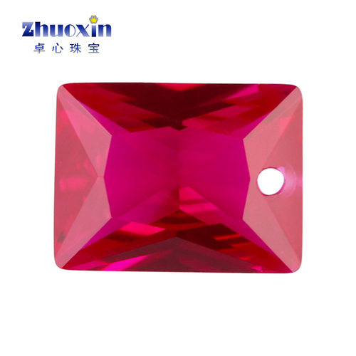 短边中间单孔长方直角车花5#红刚玉 尖底裸石人造合成红宝石Ruby