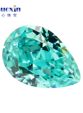 帕拉伊巴绿色高碳钻冰花切梨形裸石 水滴形蓝绿色合成CZ高闪主石