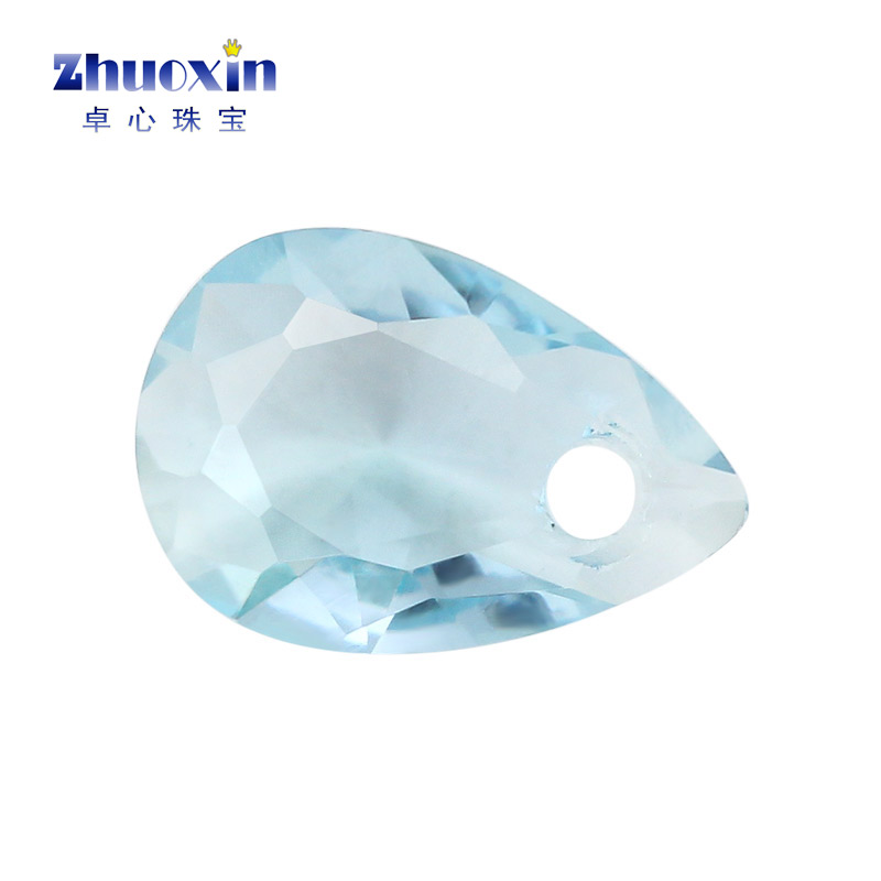 单孔梨形106#尖晶蓝玻尖底裸石 打孔水滴形玻璃仿钻耳饰吊坠配钻
