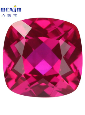 5#刚玉天然底切工枕型裸石 肥正方合成红刚玉实验室培育红宝石