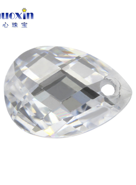 梨形格子面单孔白色锆石裸石 打洞水滴形双龟面透明散珠饰品配石