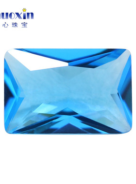 深海蓝色玻璃长方直角裸石车花切 仿钻蓝色人造宝石戒指尖底钻