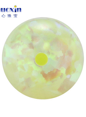 圆珠半孔浅果绿色变彩欧泊石欧珀裸石 球形打孔珠子合成澳宝 OP12