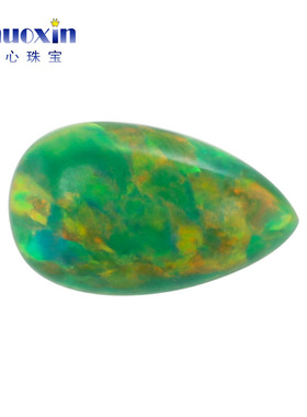 草绿色梨形平底素面澳宝裸石OPAL 水滴形弧面合成欧泊宝石OP21