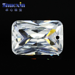 长方倒角车花白锆戒面单孔裸石仿钻 带孔小八角人造cz宝石镶耳夹