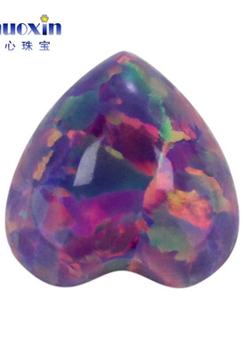 紫色粉彩心形人造欧泊石OPAL 平底素面欧珀澳宝戒面镶嵌OP38