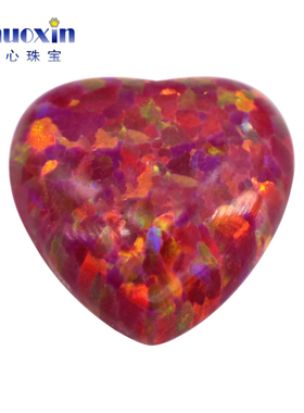 人造仿火欧泊石OPAL 心形平底素面桃心形红色欧珀澳宝戒面OP45