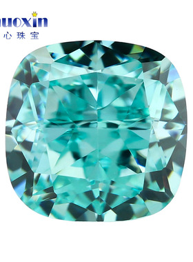 肥正方帕拉伊巴绿色冰花切锆石裸石 枕形高碳钻人造宝石镶嵌戒指