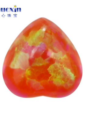 心形人造欧泊石透红色绿彩OPAL 平底素面桃心形欧珀澳宝镶嵌OP47