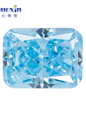 长方形倒角冰花切浅海蓝色锆石裸石 小八角人造高碳钻戒面高闪