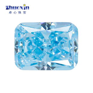 长方形倒角冰花切浅海蓝色锆石裸石 小八角人造高碳钻戒面高闪