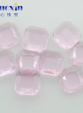 肥正方平底切面粉红色玻璃薄片裸石 枕形戒面粉红玻散珠厚0.14mm