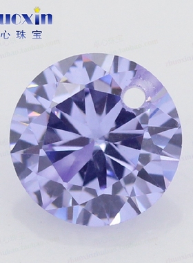 单孔变蓝色锆石浅紫色裸石 圆形尖底CZ打孔耳钉耳夹耳环diy散珠