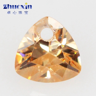 肥三角香槟色锆石单孔裸石仿钻 打孔胖三角戒面彩色散珠镶嵌耳钉