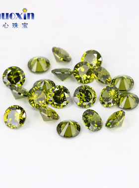 圆形橄榄绿色锆石合成CZ裸石 尖底人造CZ钻戒指首饰配石0.8~2.9mm