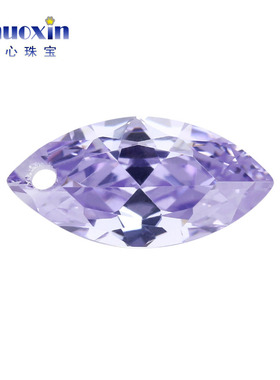 变蓝色马眼锆石单孔裸石 淡紫色树叶形人造CZ宝石镶嵌首饰配钻
