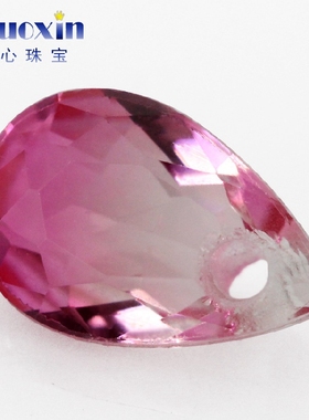 梨形合成西瓜碧玺玻璃单孔裸石 水滴形带孔戒面渐变色散珠石BX08