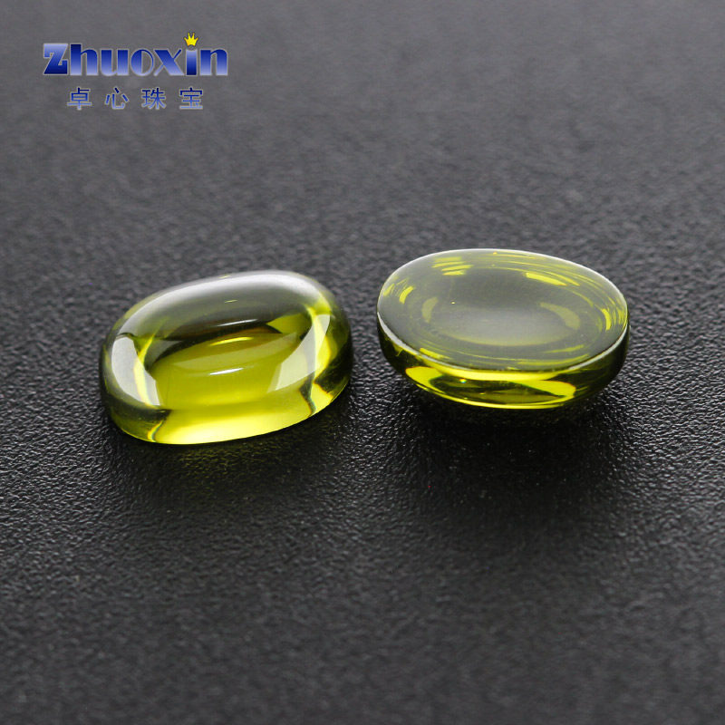 橄榄绿锆椭圆形平底素面裸石 合成锆橄榄色蛋形蛋面光面饰品戒面