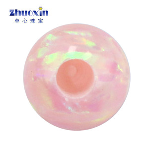圆珠半孔樱花粉色欧泊石欧珀裸石 球形打孔珠子人造合成澳宝OP08