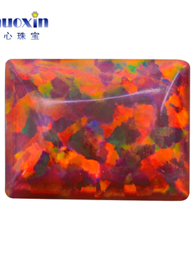 红色系长方直角平底素面合成澳宝裸石 OPAL仿火欧泊镶嵌主石OP45