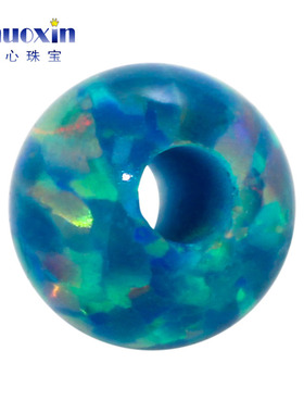 全孔圆珠湖绿色欧泊欧珀石裸石 球形打孔珠子合成澳宝通孔 OP02