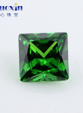正方直角祖母绿色立方氧化锆石裸石 绿锆宝石公主方切割仿钻DIY