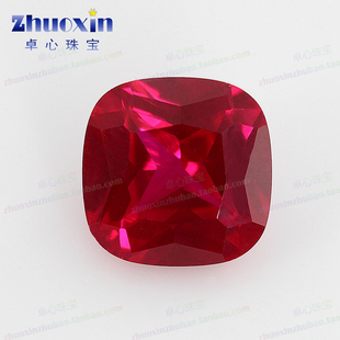 肥正方5#红刚玉裸石戒面 枕形实验室合成培育红宝石戒指主石钻DIY