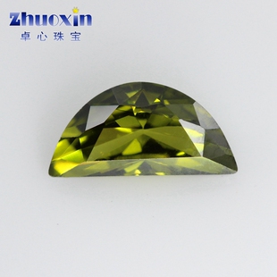 半月形橄榄绿色人造锆石裸石 月亮形合成镶嵌钻石戒指吊坠配石DIY
