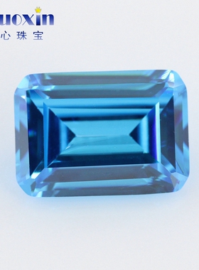 海蓝色锆石长方形倒角车平戒面裸石 祖母绿切割合成宝石首饰配饰