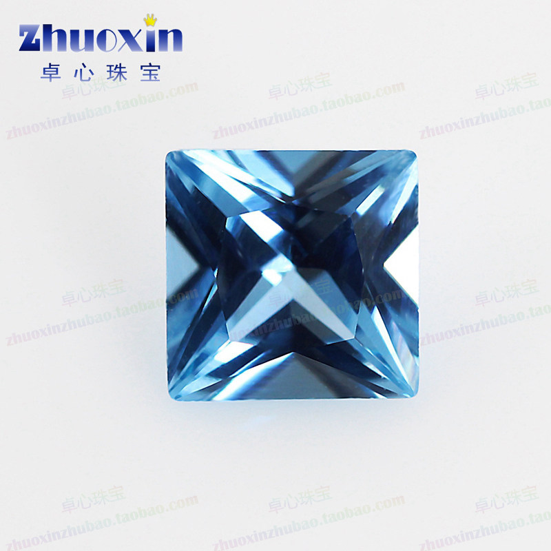 公主方浅海蓝120#蓝尖晶石裸石 正方直角合成宝石戒指戒面吊坠DIY