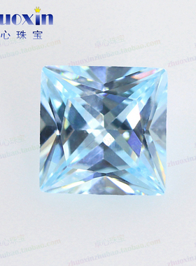正方直角浅海蓝色锆石裸石 公主方仿托帕石人造CZ水钻饰品主石DIY