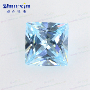 正方直角浅海蓝色锆石裸石 公主方仿托帕石人造CZ水钻饰品主石DIY