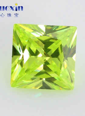 公主方果绿色锆石裸石戒面 正方直角尖底CZ宝石耳钉首饰diy