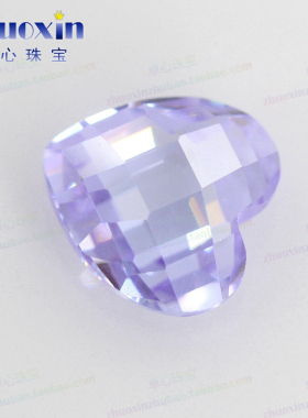 桃心形变蓝色锆石CZ彩色裸石格子面 双龟面仿真钻饰品耳环配件DIY