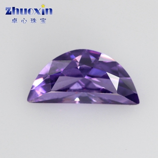 半月形紫红色立方氧化锆石裸石 半圆形人造CZ钻石镶嵌散珠配件DIY