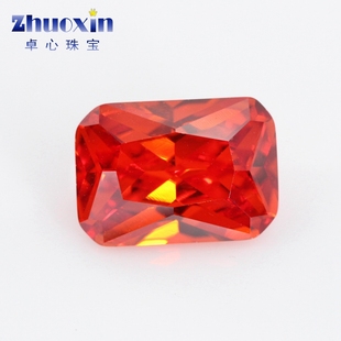 小八角桔红橘红色立方氧化锆石裸石 长方倒角形手表仿钻戒托石DIY