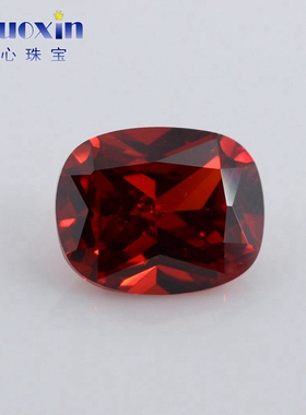 枕头形肥长方形石榴红色锆石裸石 人造CZ枕形戒面仿钻尖底主石