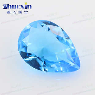梨形中海蓝色玻璃戒面裸石仿钻 水滴形中海蓝玻彩色散珠