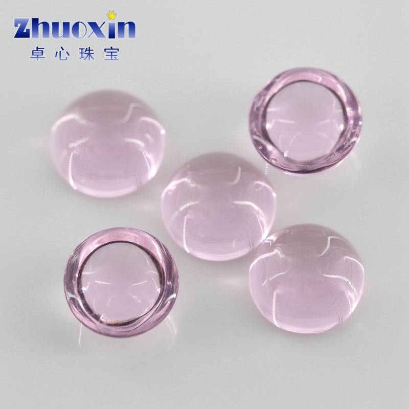 圆形粉红色玻璃素面裸石钻爪镶嵌 弧面光面平底水晶高仿钻DIY首饰