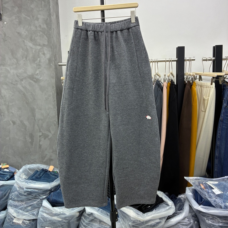 欧货2025秋冬高腰显瘦刺绣加绒休闲裤女百搭气质弯刀阔腿裤56206