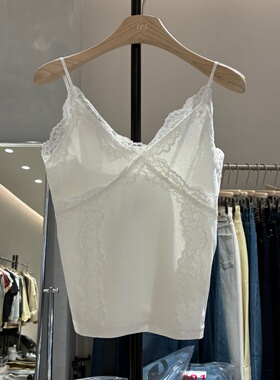 欧货2026春季新款时尚V领蕾丝花边吊带背心女修身显瘦上衣潮12752